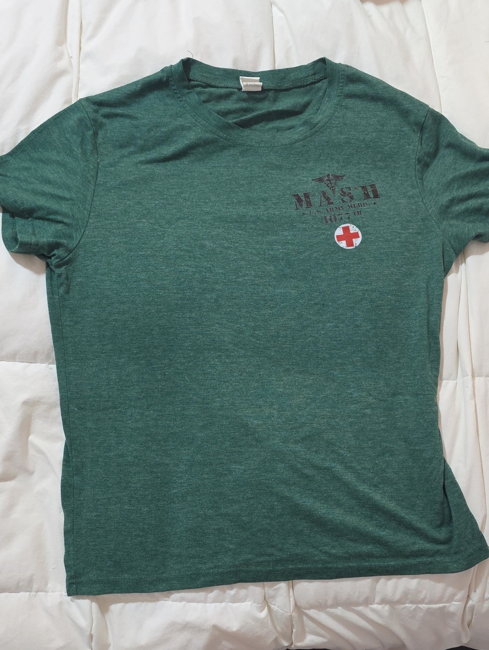 Ash Women’s Heather Forest Green Crewneck Tee with Red Patch -MASH
